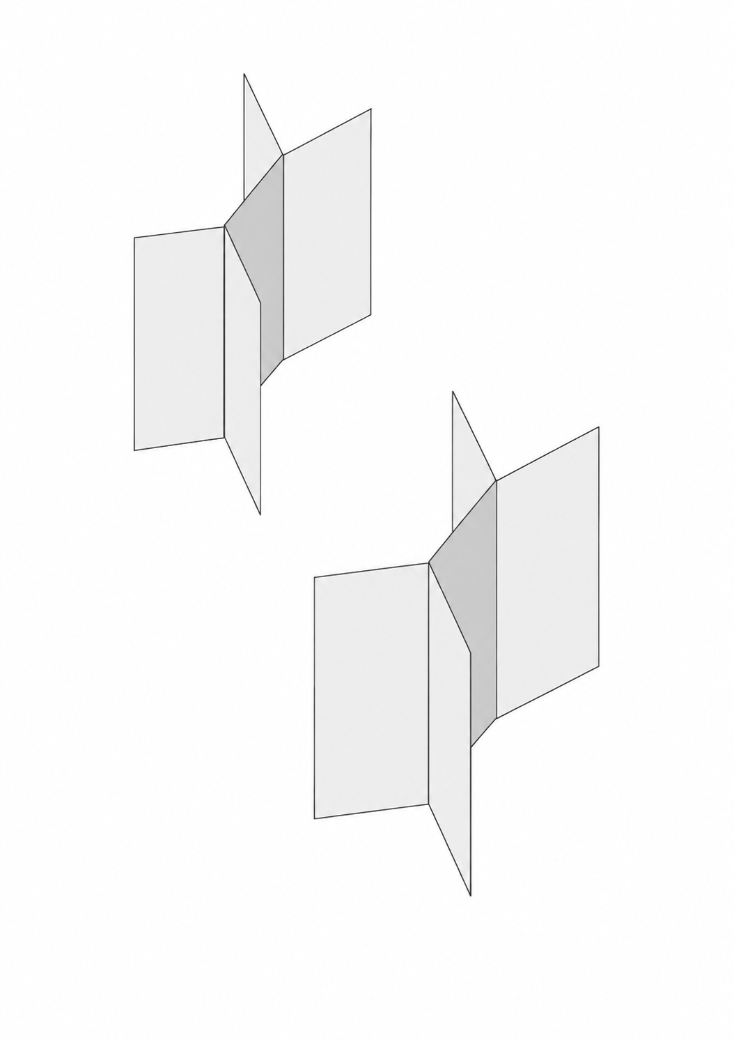 Two poster boards joined at an angle to form a zigzag connection